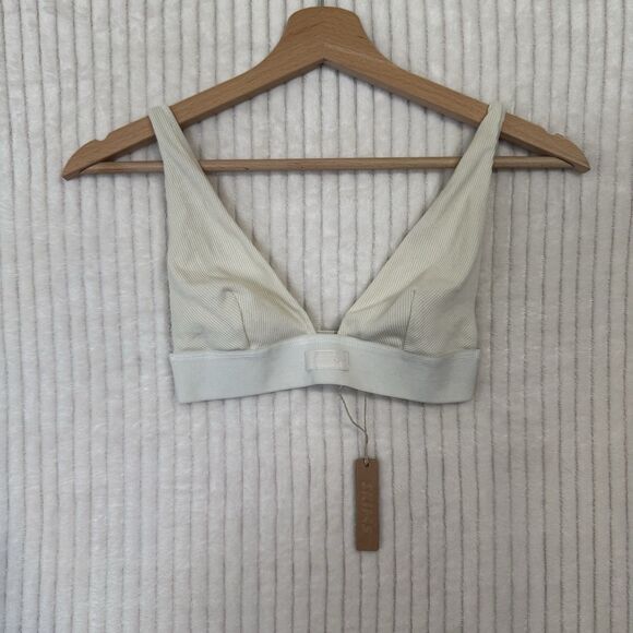 Skims Rib Cotton Plunge Bralette Logo Wireless Bra Size XXS Color Bone NWT - Picture 8 of 9